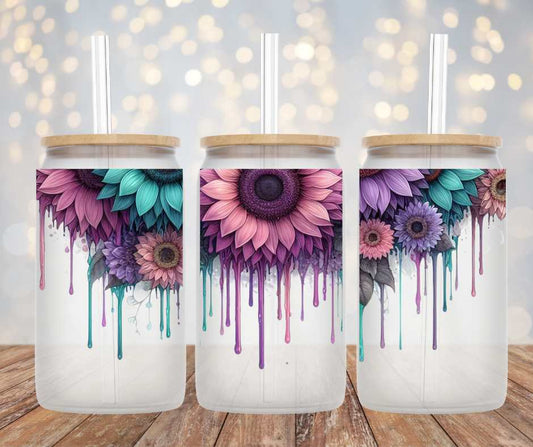 Dripping Flowers Beer Can Glass