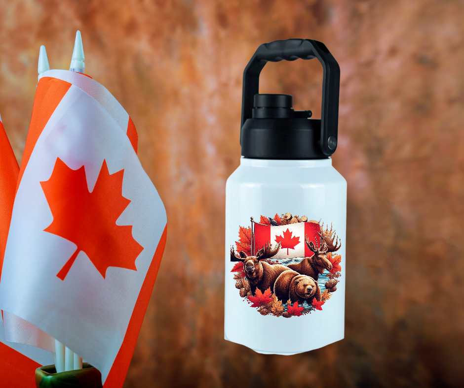 Canadian Flag with Moose & Bear 70 oz. Jug