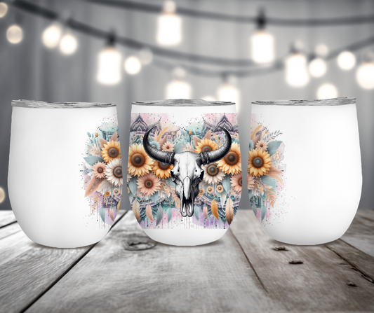 Western Cow Skull 12 oz. Wine Tumbler