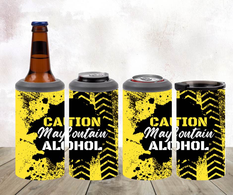 Caution May Contain Alcohol 4-IN-1 Can Cooler